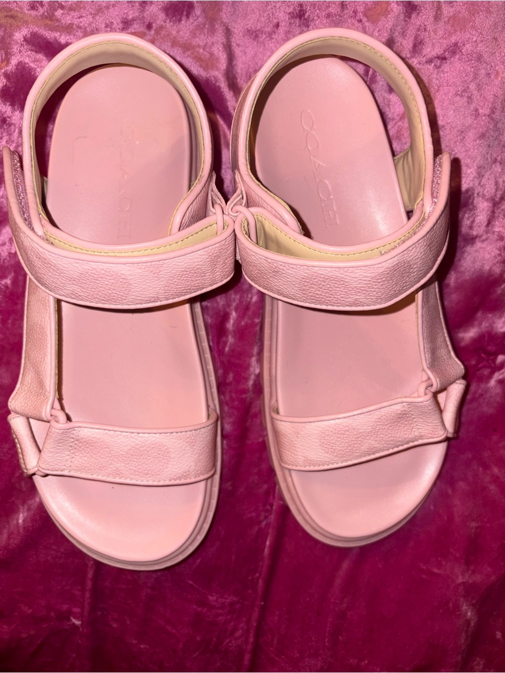 Coach Pink Leather Velcro Strap Sandals